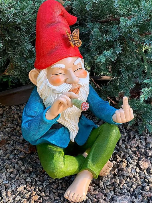 Nain De Jardin Doigt D'honneur qui Fume un Joint