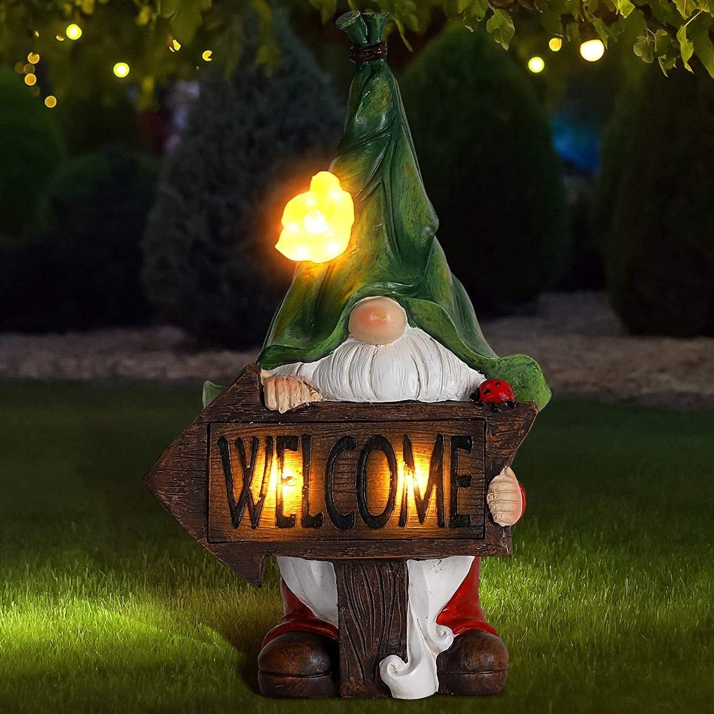 K Outdoor Garden Dwarf Statue-resin Dwarf Statue Carrying Magic Ball Solar Led Light Welcome Sign Gnome Yard Lawn Large Figurine
