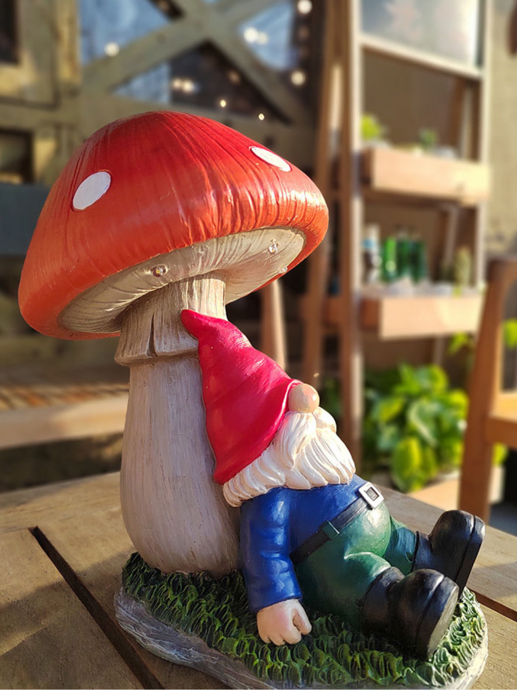 Figurine nain de jardin Nain au chapeau rouge 20 cm - déco champignon avec  oiseaux 16