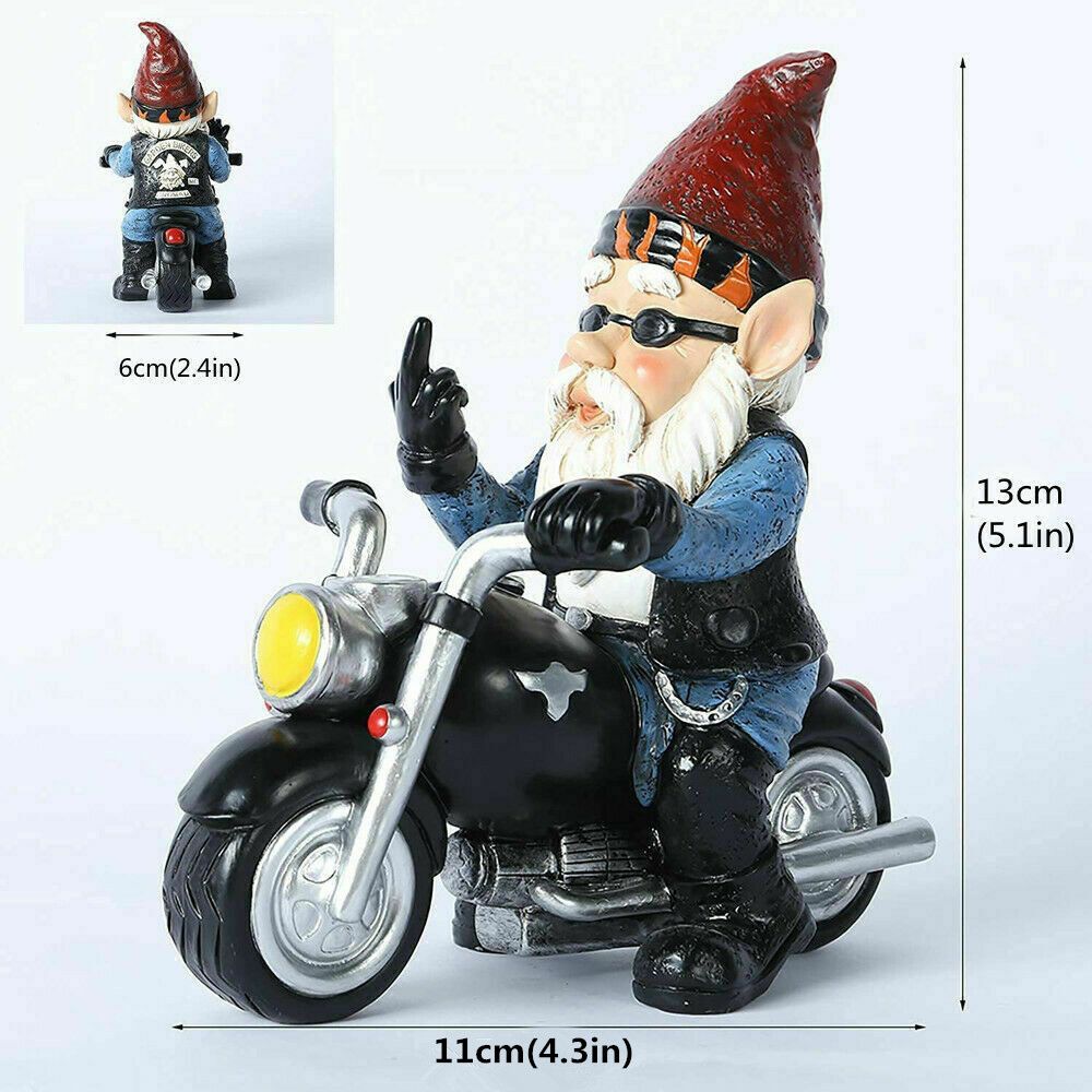 Motor Gnome Ornament Garden Decor Old Man with a Motorcycle Statues for Indoor Outdoor Home or Office Creative Gift