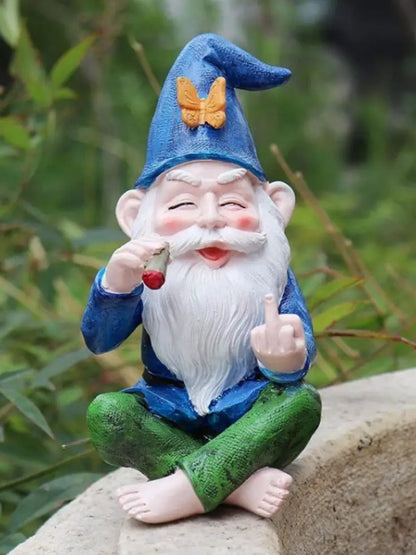 Nain De Jardin Doigt D'honneur qui Fume un Joint
