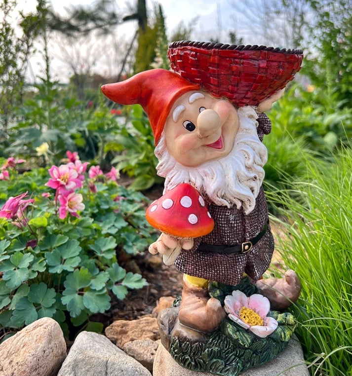 nain de jardin porte pot de fleurs en résine